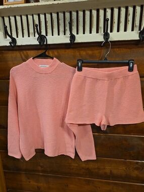 Cozy Pink Knit Pullover & Shorts Set